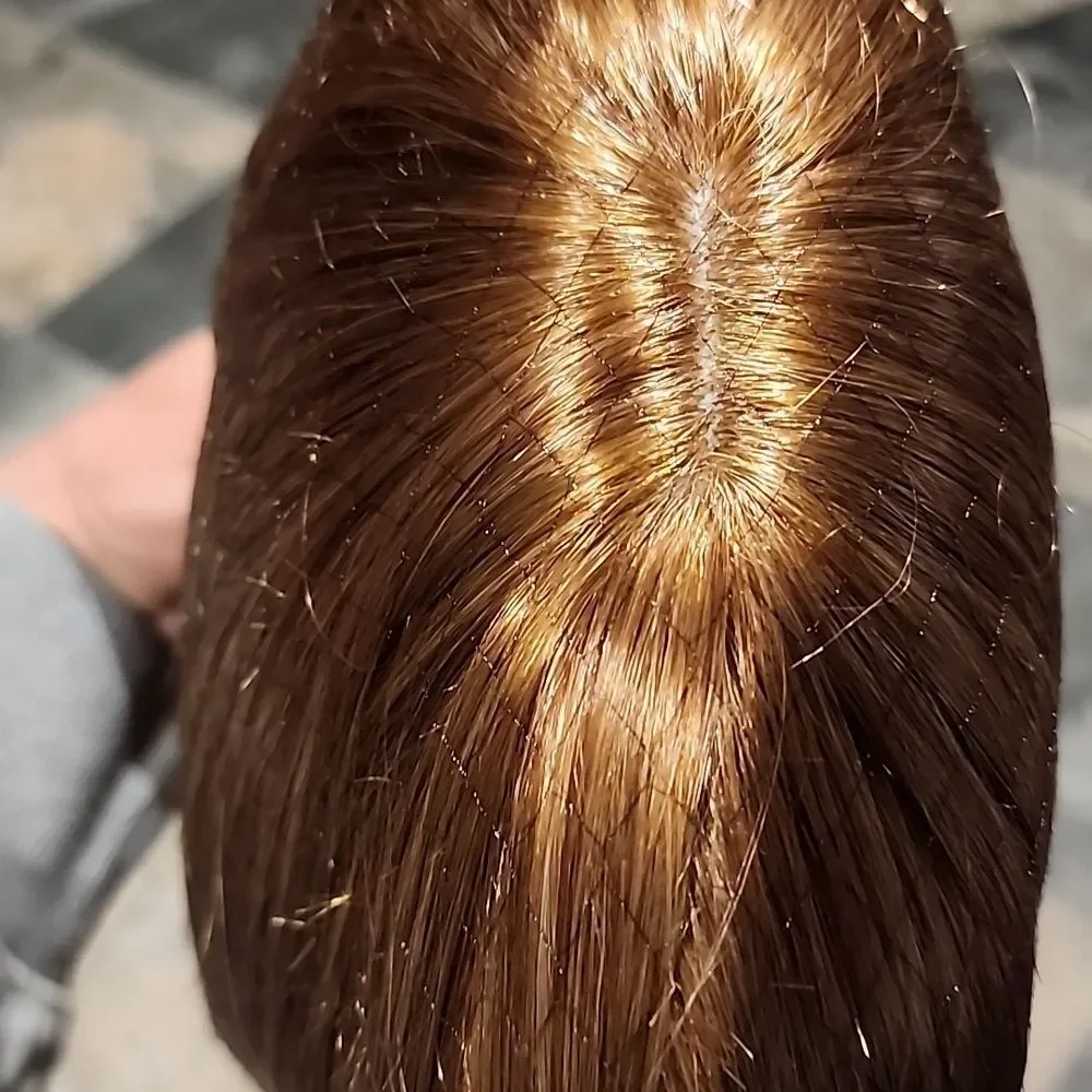 Auburn Blonde- NEW Wig Parted Skin Top, Choppy Long Layers